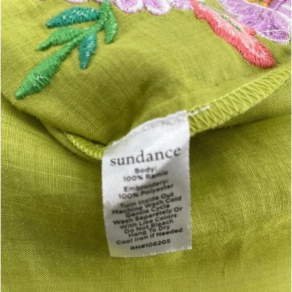 Sundance Tunic Top Womens Medium Lime Green Embroidered Floral Boho Cottagecore - Picture 3 of 7